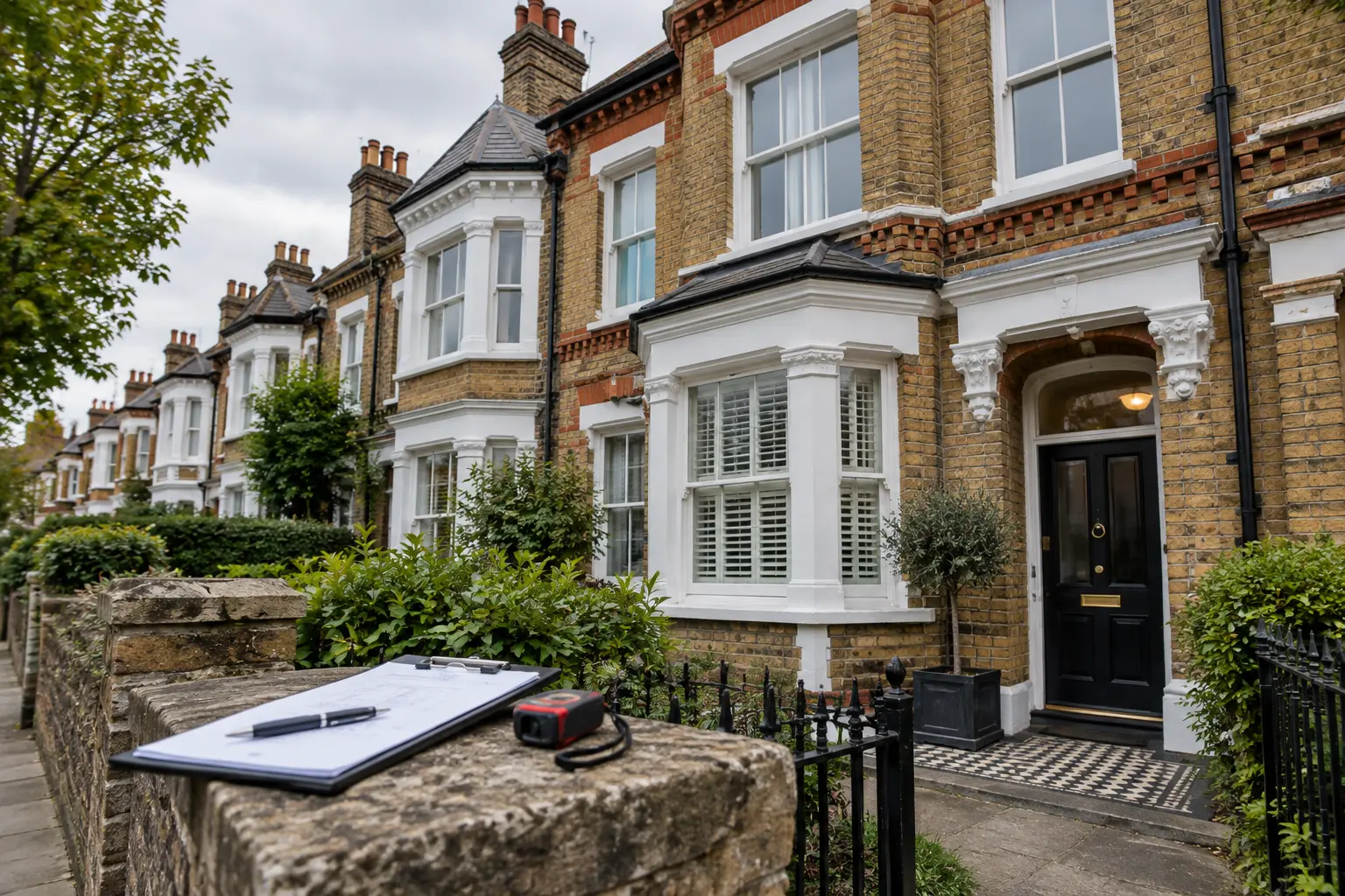 Survey inspection equipment outside a conventional British home